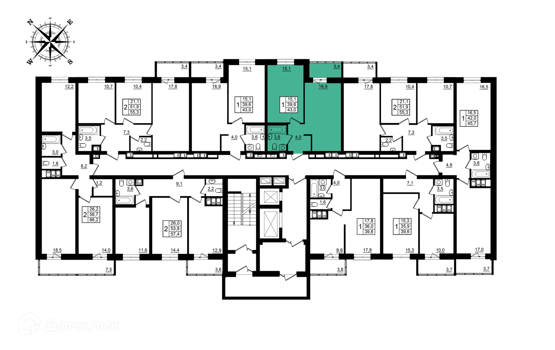 Планировка 1-комнатной квартиры 43 м² в ЖК Рубин, г. Волгоград — фото 2