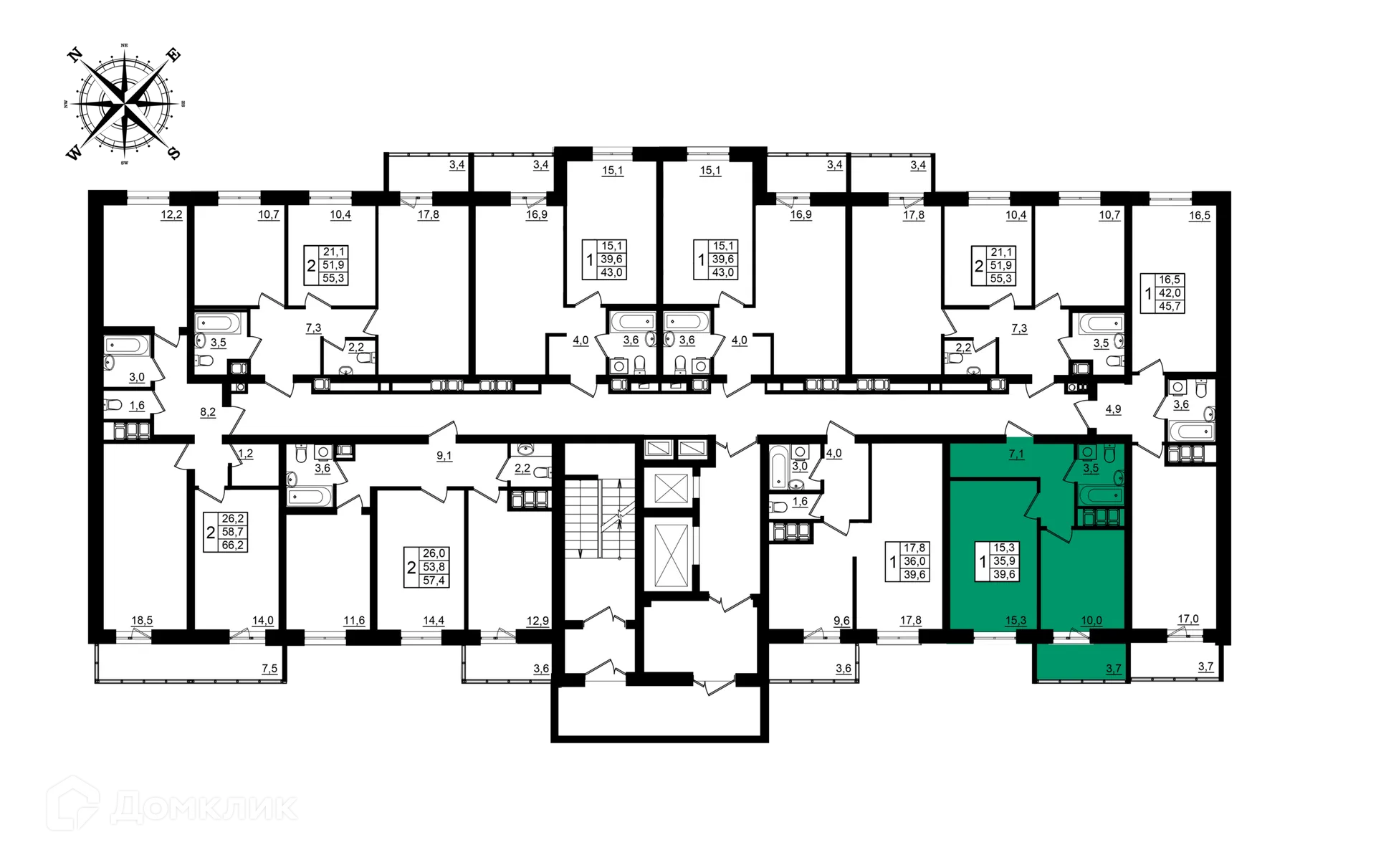 Планировка 1-комнатной квартиры 39.6 м² в ЖК Рубин, г. Волгоград — фото 2