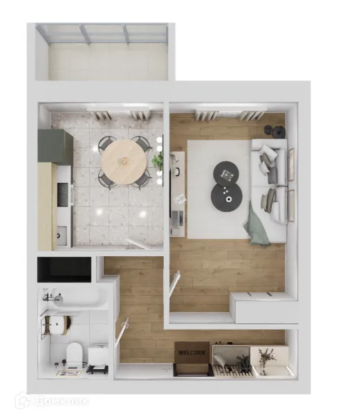 Планировка 1-комнатной квартиры 39.6 м² в ЖК Рубин, г. Волгоград — фото 3