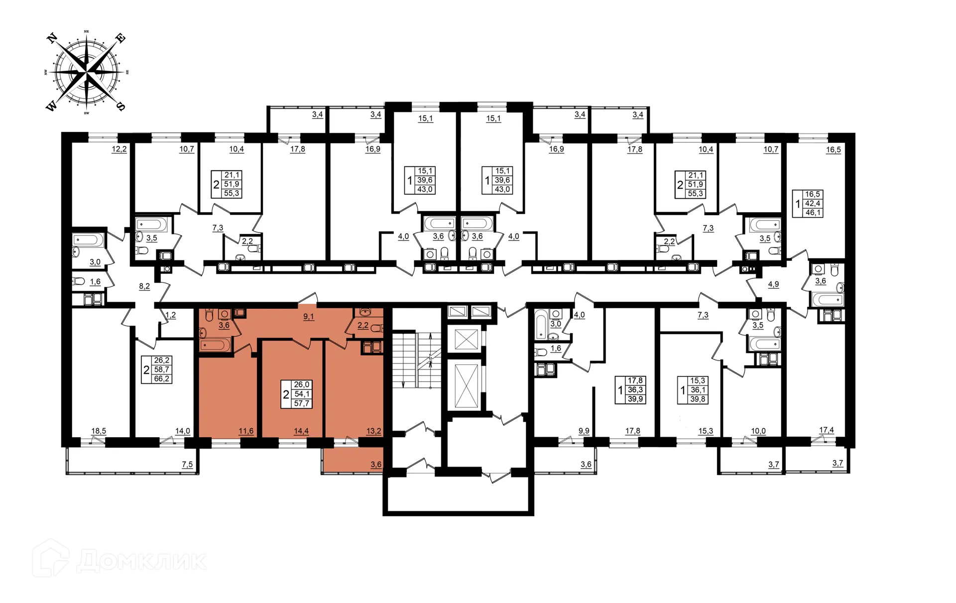Планировка 2-комнатной квартиры 57.7 м² в ЖК Рубин, г. Волгоград — фото 2