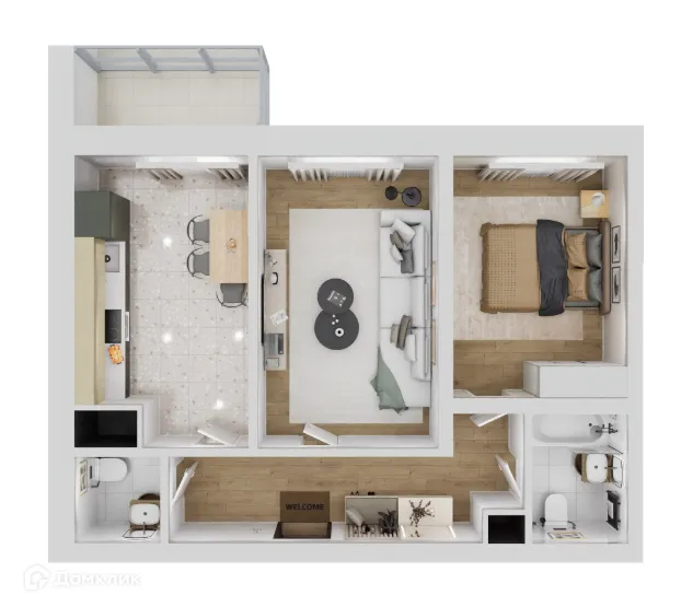 Планировка 2-комнатной квартиры 57.7 м² в ЖК Рубин, г. Волгоград — фото 3