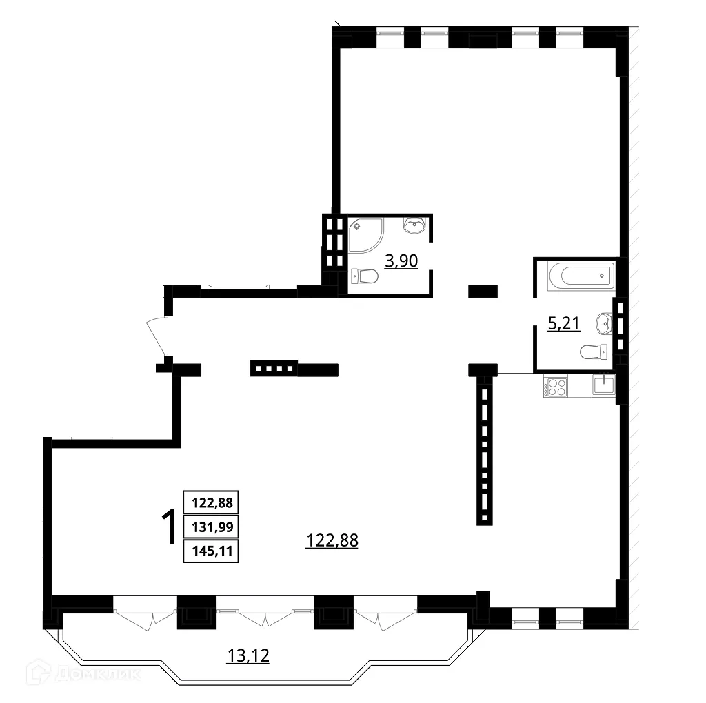 Планировка 3-комнатной квартиры 145.11 м² в ЖК "Резиденция", г. Волгоград — фото 3