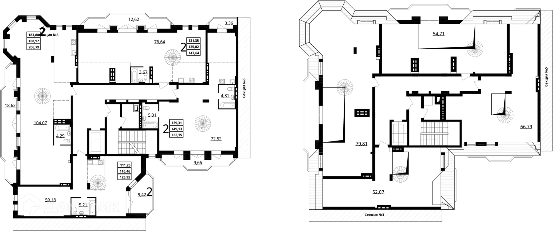 Планировка 3-комнатной квартиры 162.15 м² в ЖК "Резиденция", г. Волгоград — фото 4