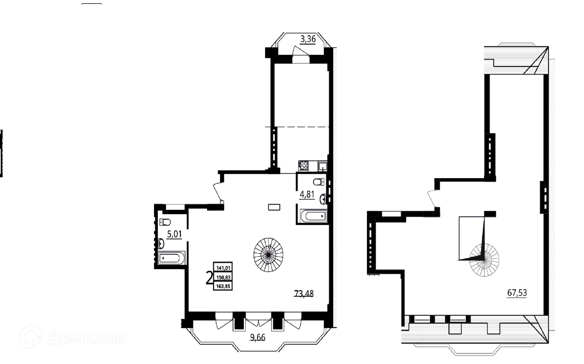 Планировка 3-комнатной квартиры 163.85 м² в ЖК "Резиденция", г. Волгоград — фото 2