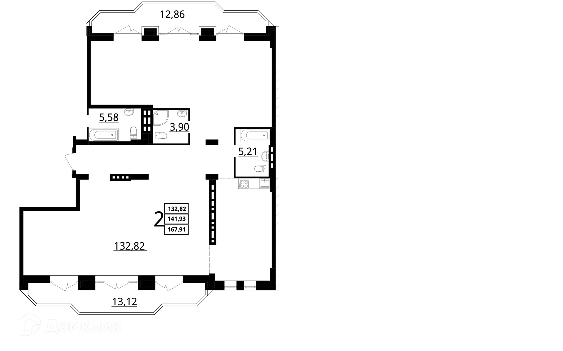 Планировка студии квартиры 167.91 м² в ЖК "Резиденция", г. Волгоград — фото 3