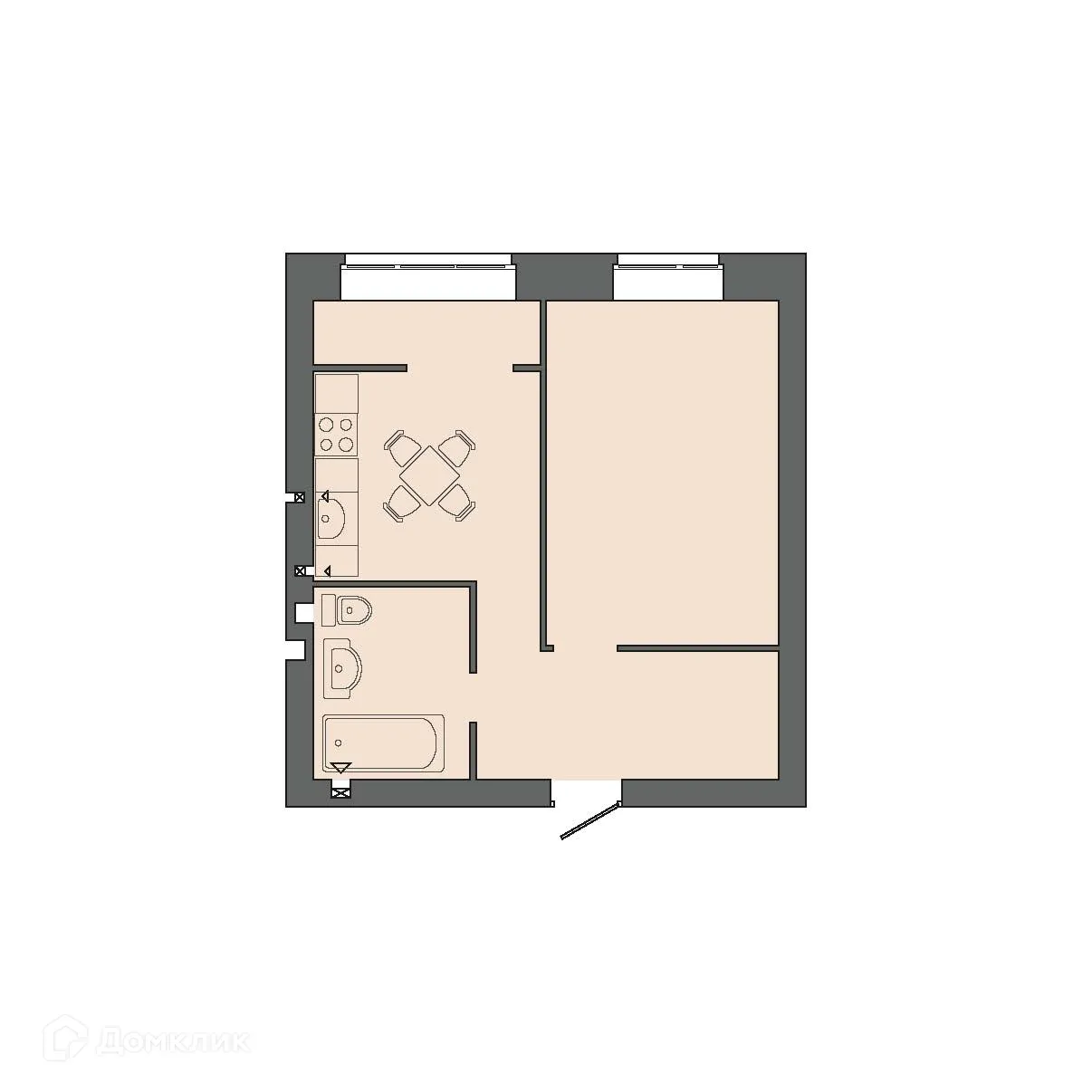 Планировка 1-комнатной квартиры 40.94 м² в ЖК КАРАМЕЛЬ, г. Волгоград — фото 1