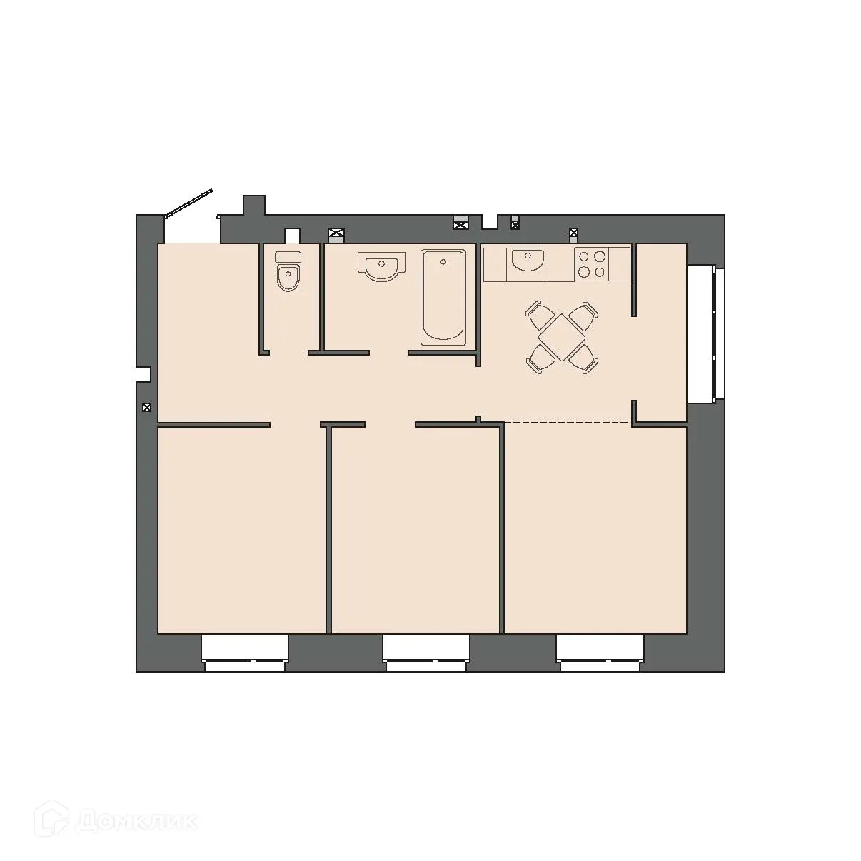 Планировка 3-комнатной квартиры 61.65 м² в ЖК КАРАМЕЛЬ, г. Волгоград — фото 1