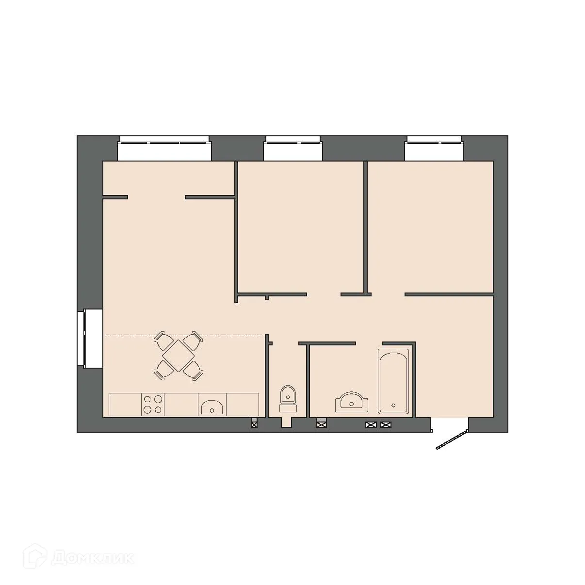 Планировка 3-комнатной квартиры 64.75 м² в ЖК КАРАМЕЛЬ, г. Волгоград — фото 1