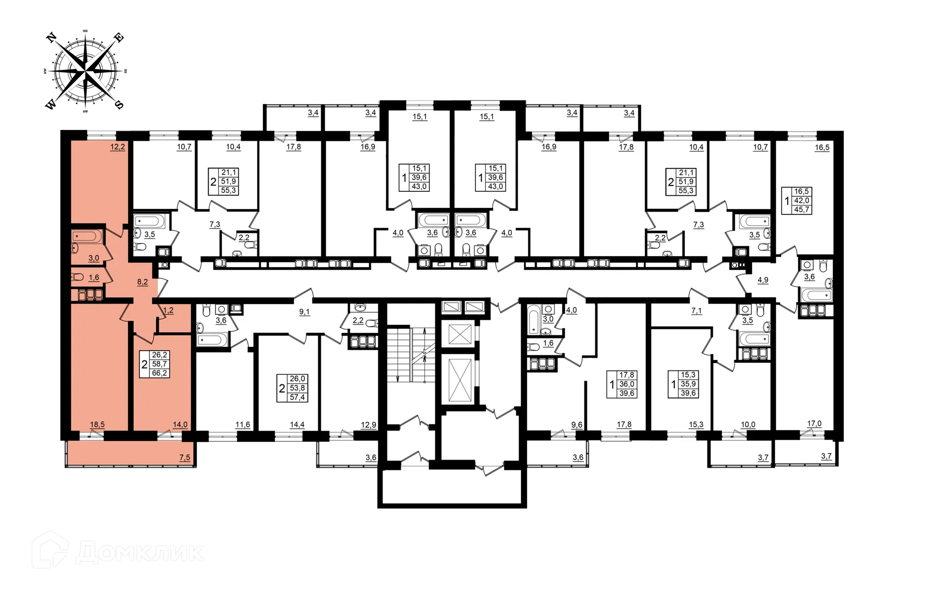 Планировка 2-комнатной квартиры 66.2 м² в ЖК Рубин, г. Волгоград — фото 2