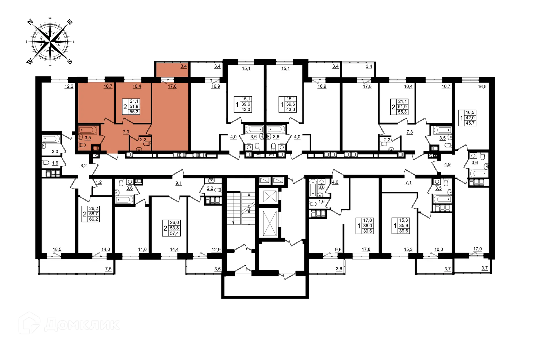 Планировка 2-комнатной квартиры 55.3 м² в ЖК Рубин, г. Волгоград — фото 2