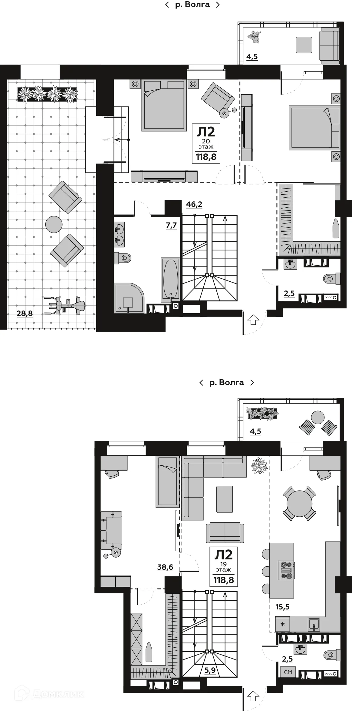Планировка 2-комнатной квартиры 118.8 м² в ЖК Волго-Дон, г. Волгоград — фото 1