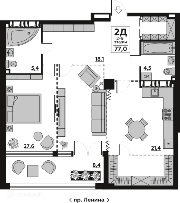 Планировка 2 комн. в ЖК АРБАТ