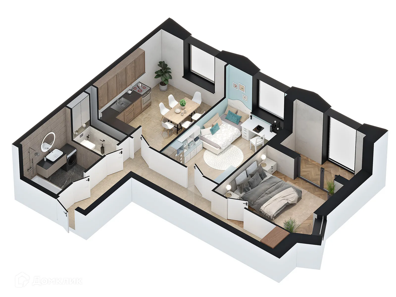 Планировка 2-комнатной квартиры 57.79 м² в ЖК DOLCE VITA, г. Волгоград — фото 4