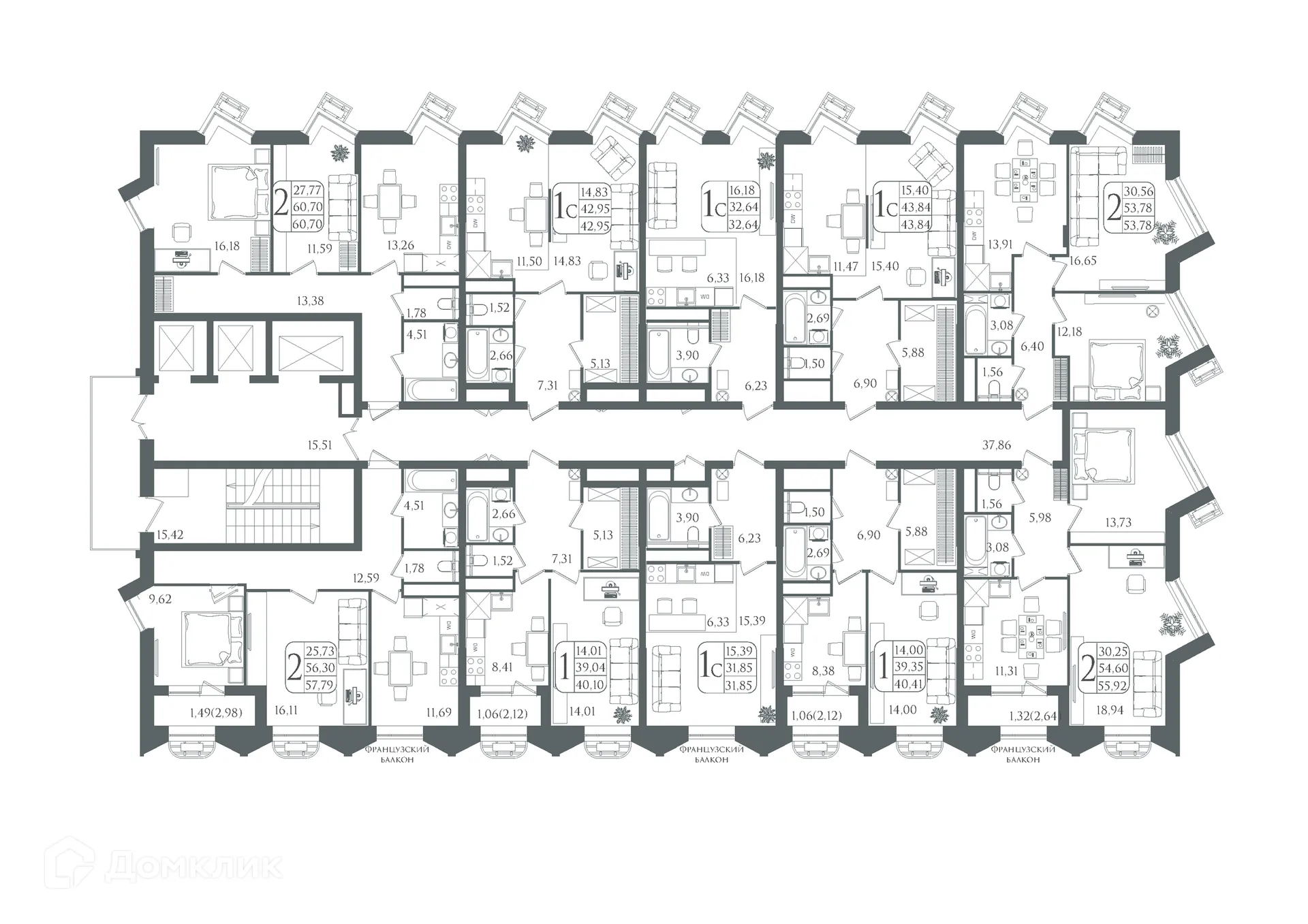 Планировка 2-комнатной квартиры 57.79 м² в ЖК DOLCE VITA, г. Волгоград — фото 2