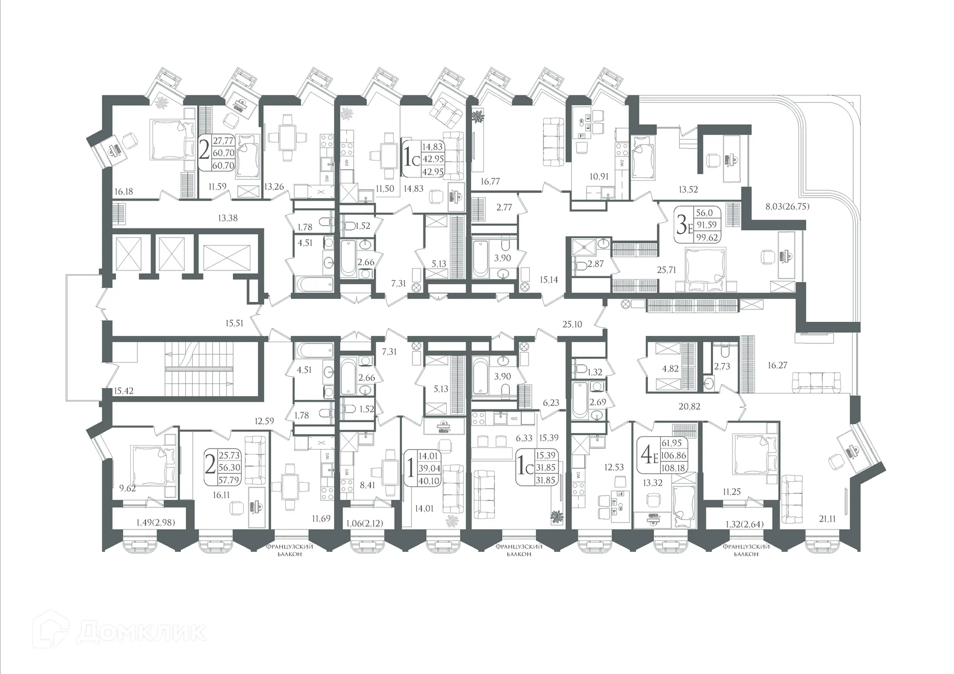 Планировка 3-комнатной квартиры 99.62 м² в ЖК DOLCE VITA, г. Волгоград — фото 4