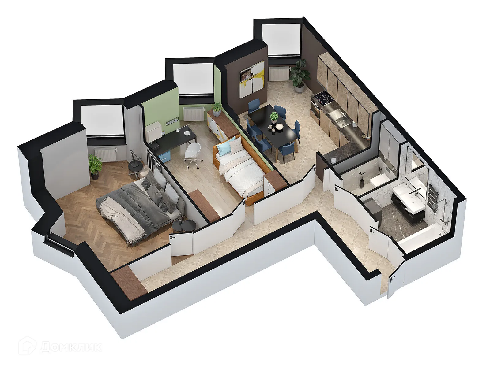 Планировка 2-комнатной квартиры 60.7 м² в ЖК DOLCE VITA, г. Волгоград — фото 9