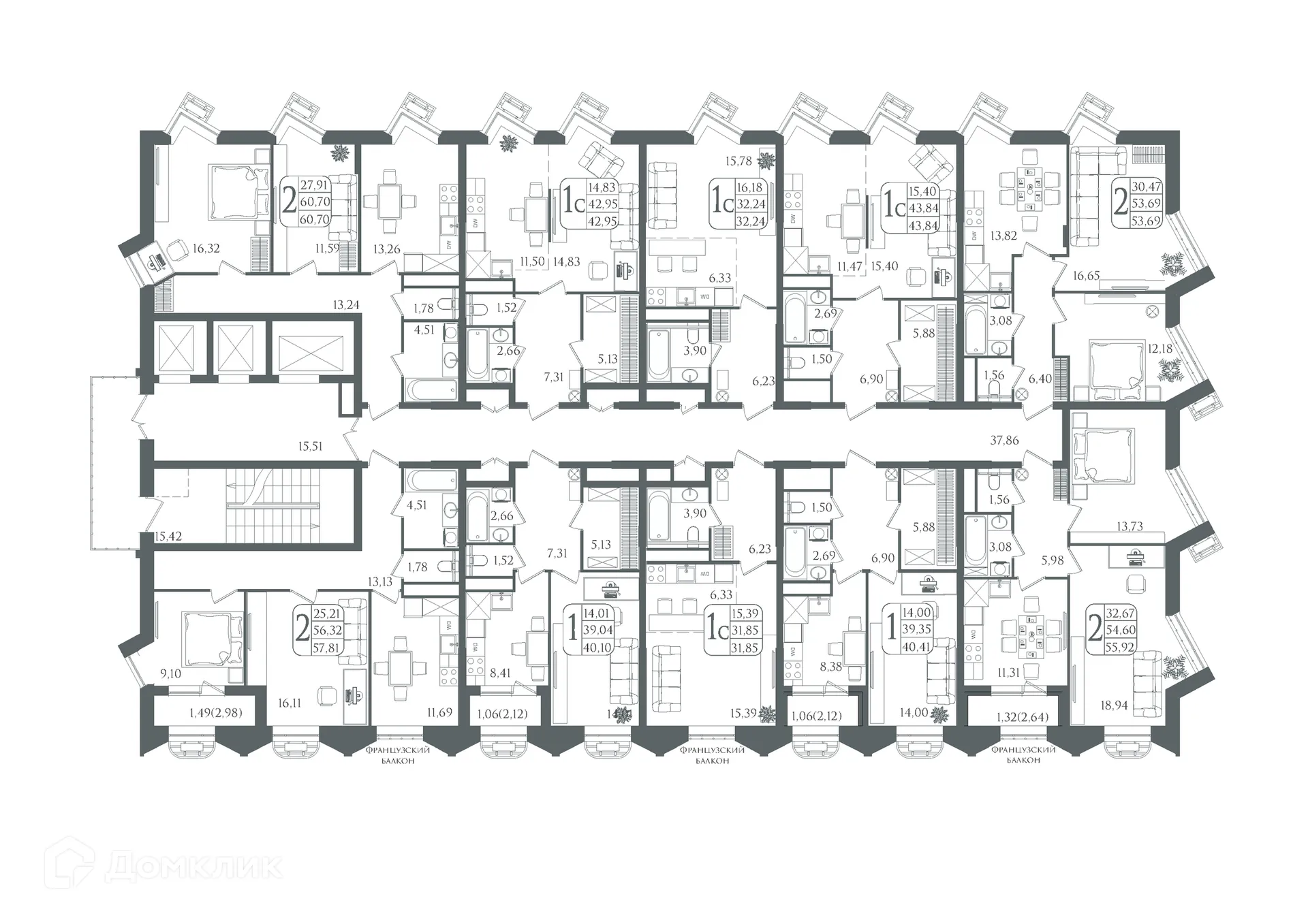 Планировка 2-комнатной квартиры 60.7 м² в ЖК DOLCE VITA, г. Волгоград — фото 10