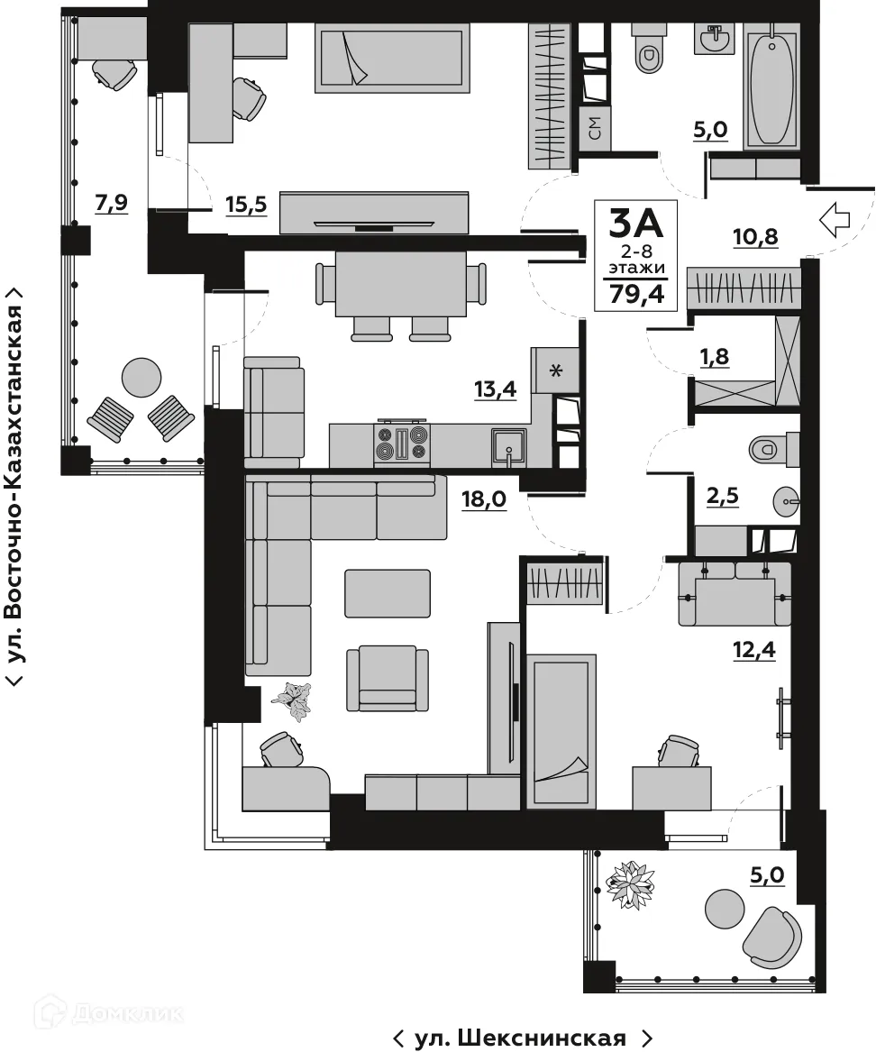 Планировка 3-комнатной квартиры 85.85 м² в ЖК Бейкер Стрит, г. Волгоград — фото 1