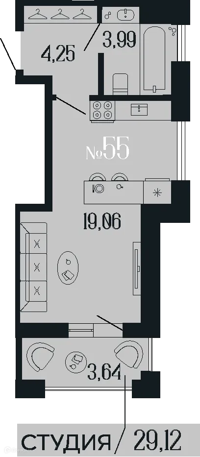 Планировка студии квартиры 29.12 м² в ЖК Коллекционный дом "1919", г. Санкт-Петербург — фото 1