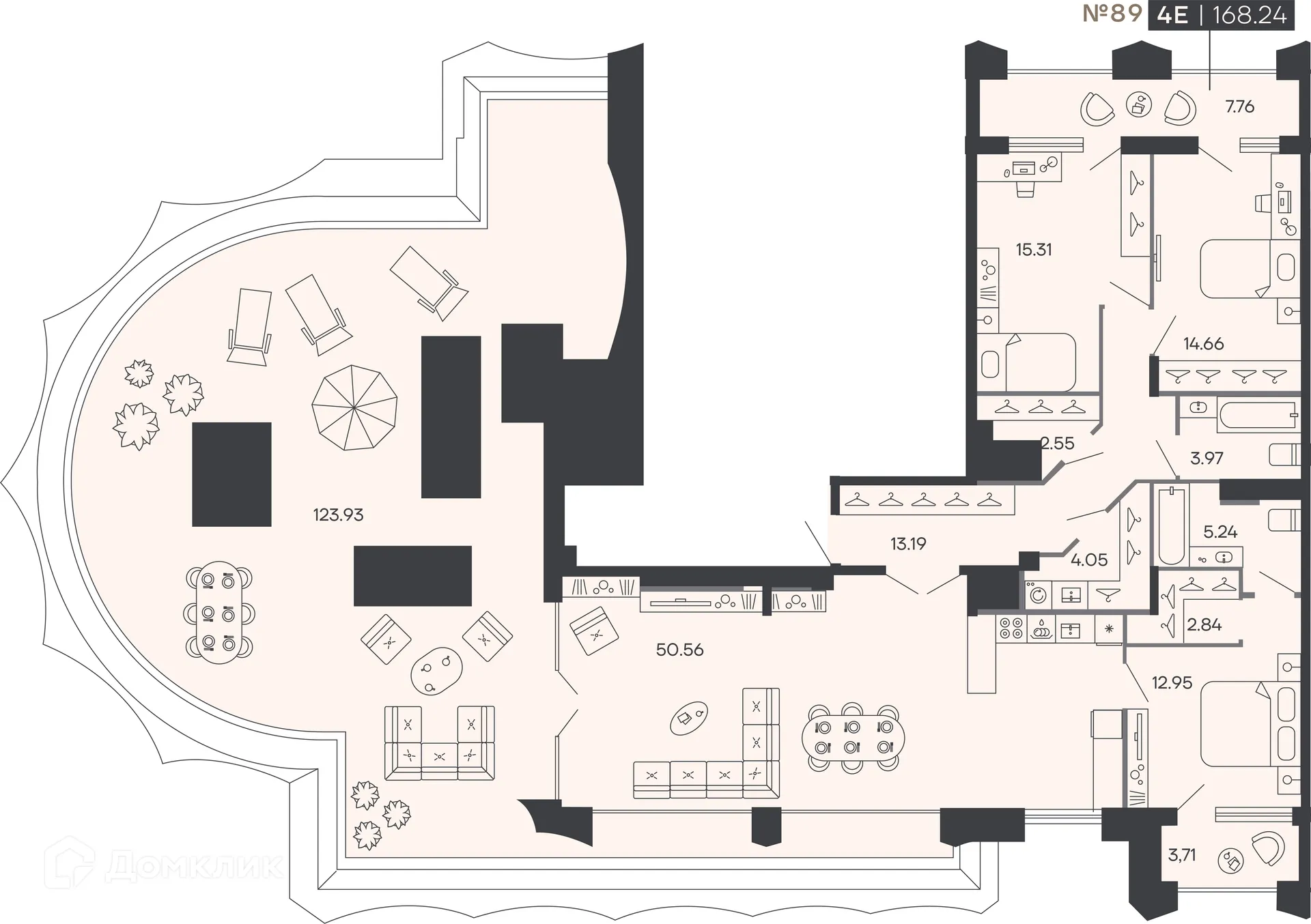 Планировка 3-комнатной квартиры 168.24 м² в ЖК Шепилевский, г. Санкт-Петербург — фото 1