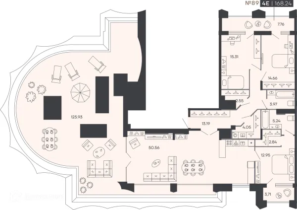 Планировка 3 комн. в ЖК Шепилевский