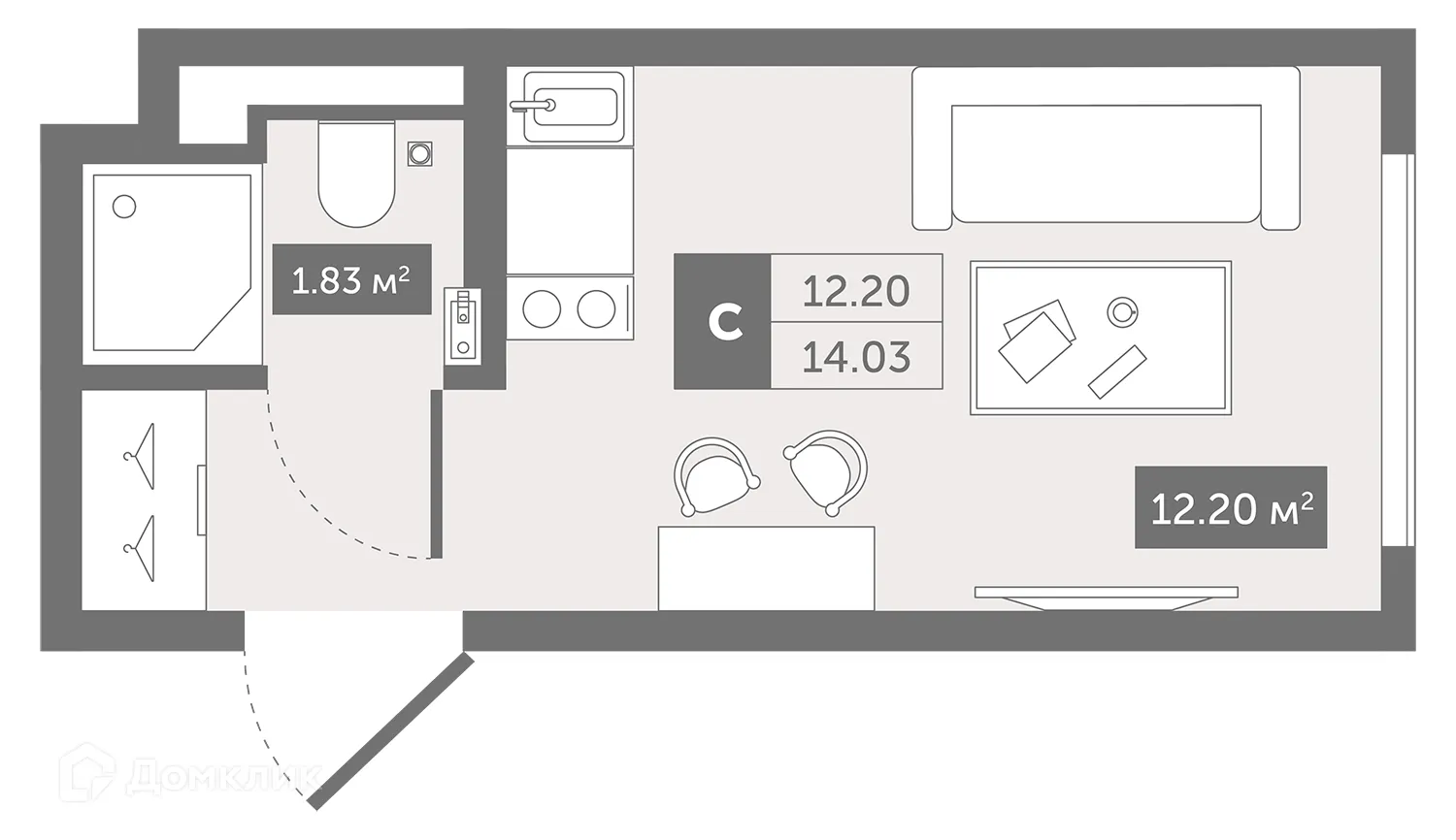 Планировка студии квартиры 16.47 м² в ЖК Zoom Черная Речка, г. Санкт-Петербург — фото 1