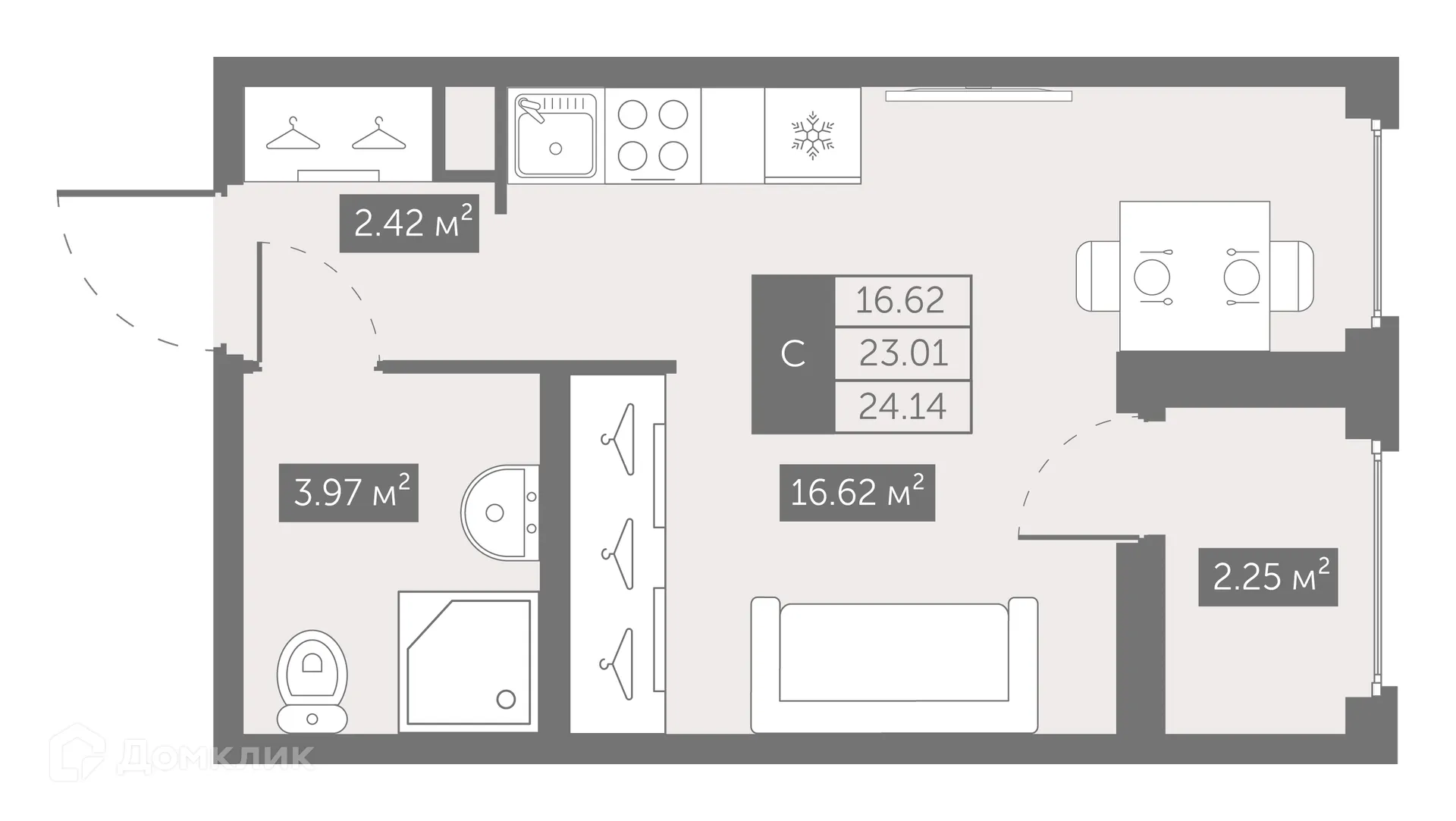 Планировка студии квартиры 24.14 м² в ЖК UP-квартал Новый Московский, г. Санкт-Петербург — фото 1