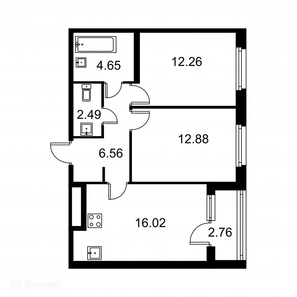 Планировка 2-комнатной квартиры 56.24 м² в ЖК Квартал Заречье, г. Санкт-Петербург — фото 1
