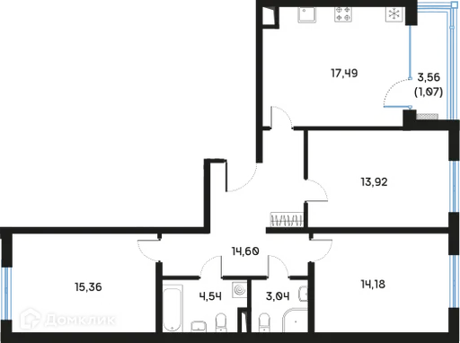 Планировка 3-комнатной квартиры 84.7 м² в ЖК Дом РЕГЕНБОГЕН, г. Санкт-Петербург — фото 1