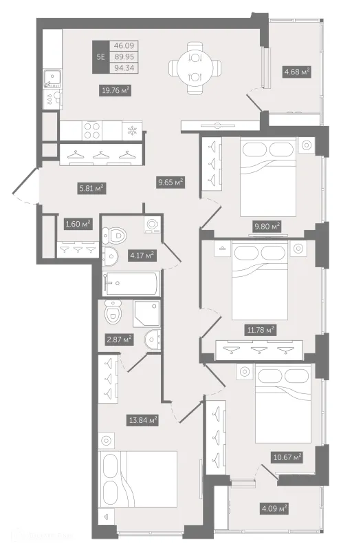 Планировка 4 комн. в ЖК N8