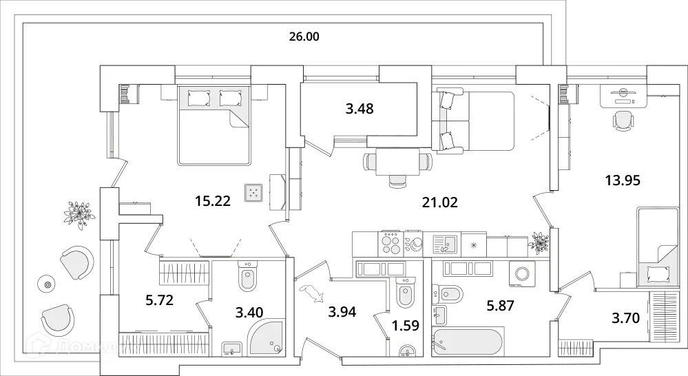 Планировка 2-комнатной квартиры 82.5 м² в ЖК БелАрт, г. Санкт-Петербург — фото 1