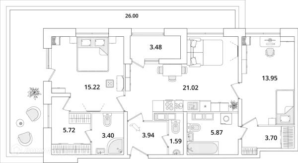 Планировка 2 комн. в ЖК БелАрт