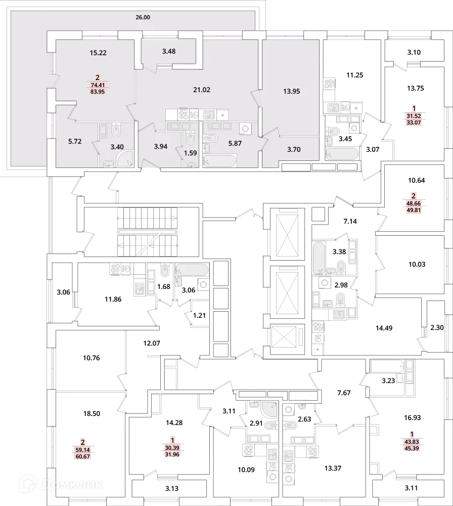 Планировка 2-комнатной квартиры 82.5 м² в ЖК БелАрт, г. Санкт-Петербург — фото 2
