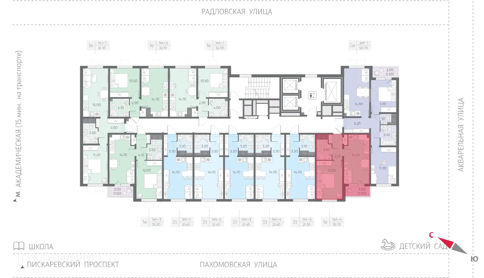 Планировка 1-комнатной квартиры 35.7 м² в ЖК Ручьи, г. Санкт-Петербург — фото 2