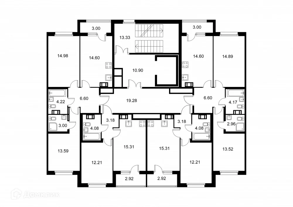 Планировка 2-комнатной квартиры 58.49 м² в ЖК Квартал Заречье, г. Санкт-Петербург — фото 2