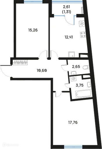 Планировка 2-комнатной квартиры 64.73 м² в ЖК Дом РЕГЕНБОГЕН, г. Санкт-Петербург — фото 1