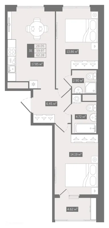 Планировка 2 комн. в ЖК N8