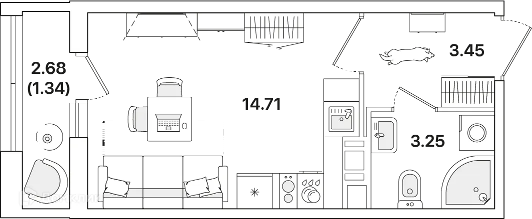 Планировка студии квартиры 22.8 м² в ЖК Академик, г. Санкт-Петербург — фото 1