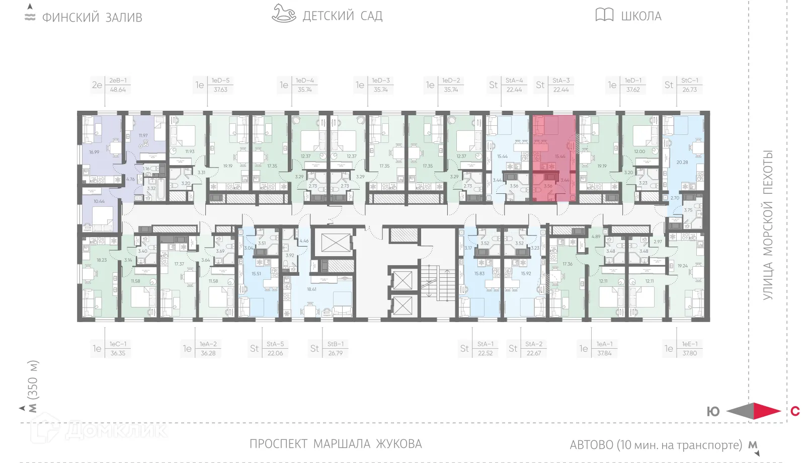 Планировка студии квартиры 22.44 м² в ЖК Морская миля, г. Санкт-Петербург — фото 2