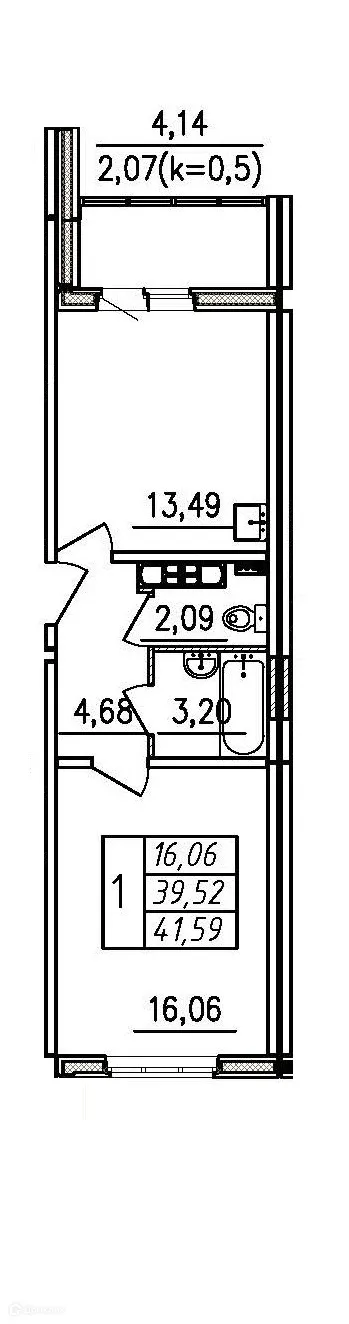 Планировка 1-комнатной квартиры 41.59 м² в ЖК По ул Школьная, г. Санкт-Петербург — фото 1