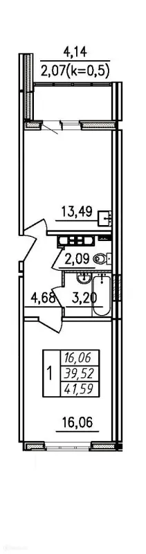 Планировка 1 комн. в ЖК По ул Школьная