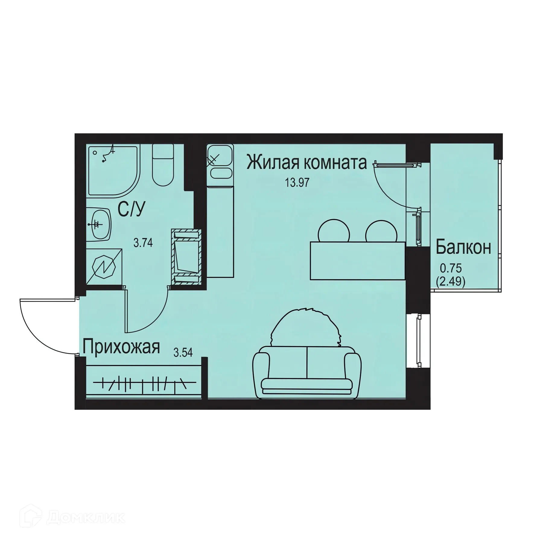 Планировка студии квартиры 22 м² в ЖК ID Kudrovo II (Айди Кудрово II), г. Санкт-Петербург — фото 1