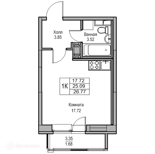 Планировка студии квартиры 26.8 м² в ЖК "Юнтолово", г. Санкт-Петербург — фото 2