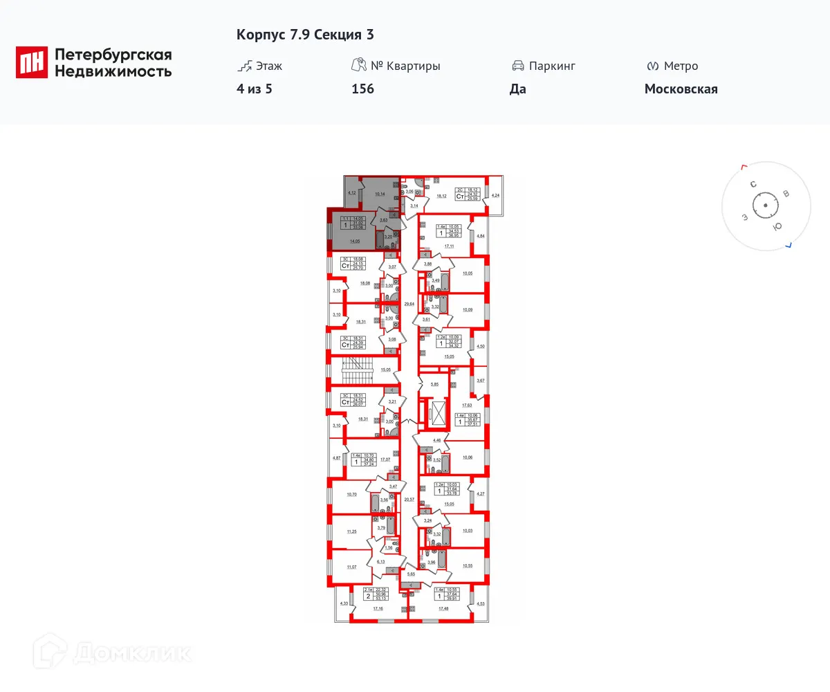 Планировка 1-комнатной квартиры 31.02 м² в ЖК Парадный ансамбль, г. Санкт-Петербург — фото 2
