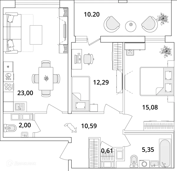 Планировка 2 комн. в ЖК "Cube (Кьюб)"