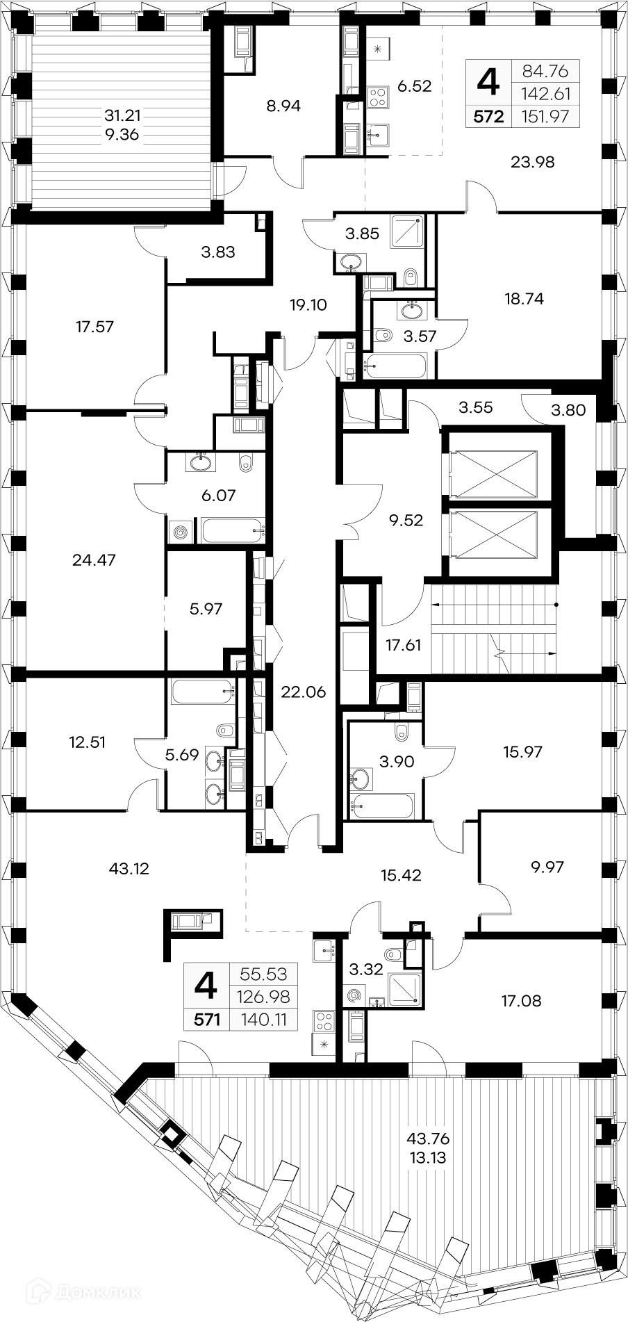 Планировка 4-комнатной квартиры 148.1 м² в ЖК GloraX Premium Василеостровский, г. Санкт-Петербург — фото 2