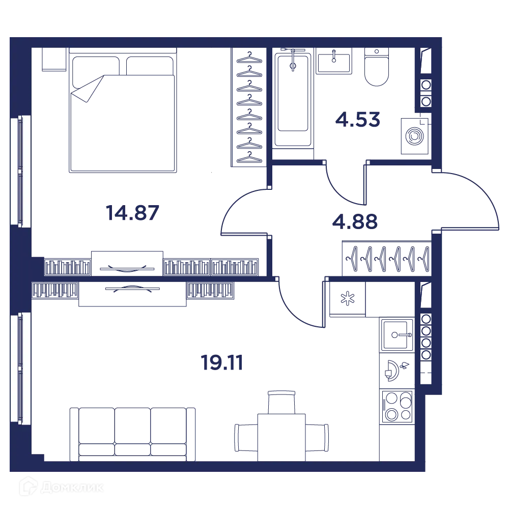 Планировка 1-комнатной квартиры 43.39 м² в ЖК Кронфорт. Центральный, г. Санкт-Петербург — фото 6