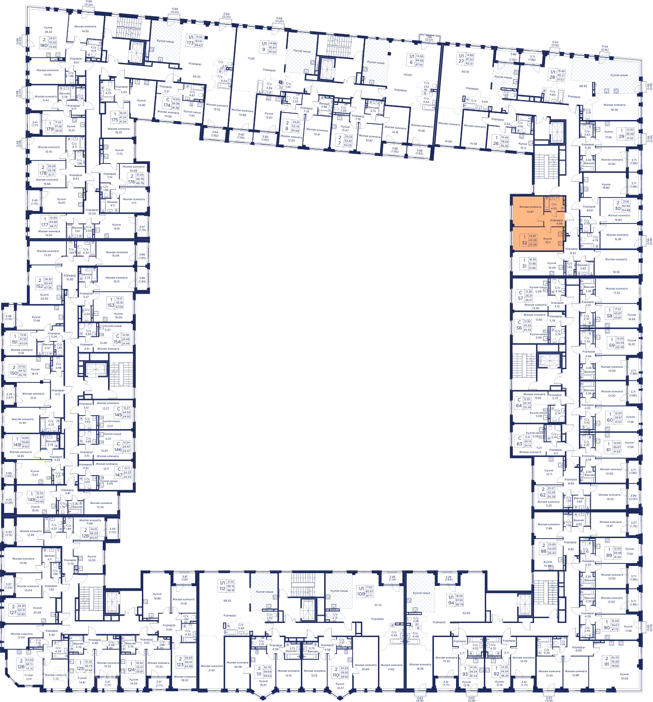 Планировка 1-комнатной квартиры 43.39 м² в ЖК Кронфорт. Центральный, г. Санкт-Петербург — фото 7