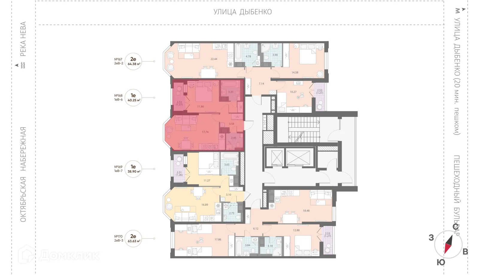 Планировка 1-комнатной квартиры 40.25 м² в ЖК Цивилизация на Неве, г. Санкт-Петербург — фото 2