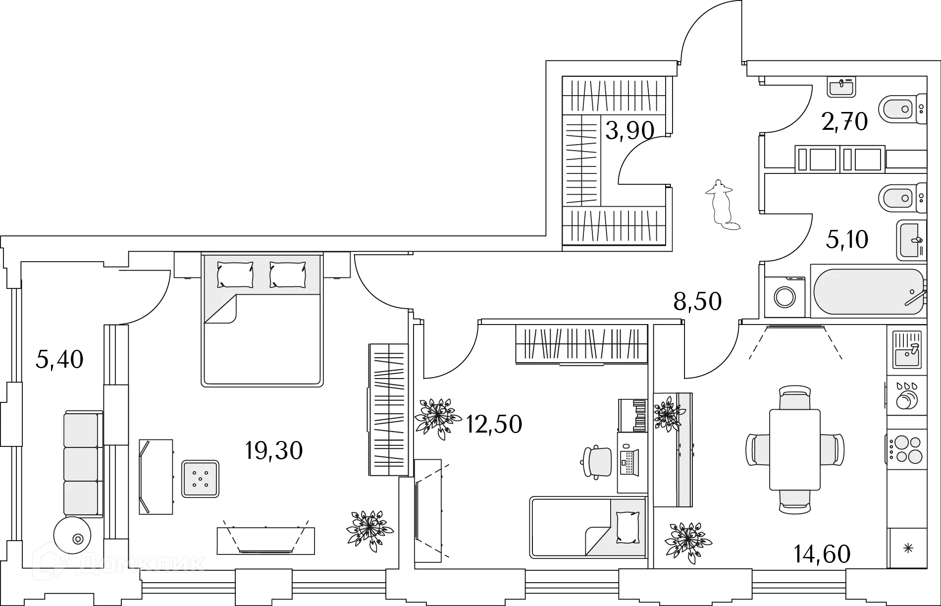 Планировка 2-комнатной квартиры 69.7 м² в ЖК "Тайм Сквер", г. Санкт-Петербург — фото 4